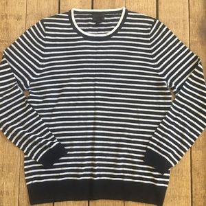 JCrew navy and white cashmere crew neck sweater